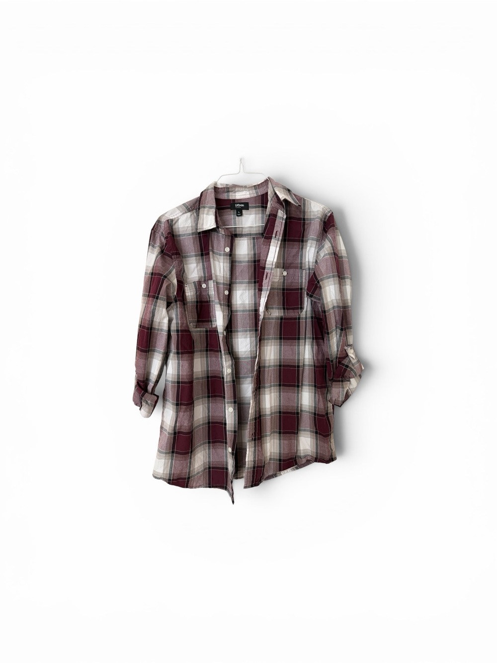 urban pipeline Burgundy and White Plaid Button-Down Shirt